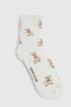 Tights & Socks|Tights & Socks*boohoo Single Teddy Bear Novelty Socks cream