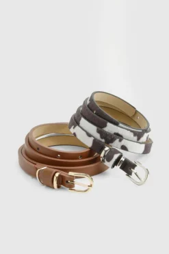 Belts*boohoo Skinny Cow Print Belt 2 Pack black