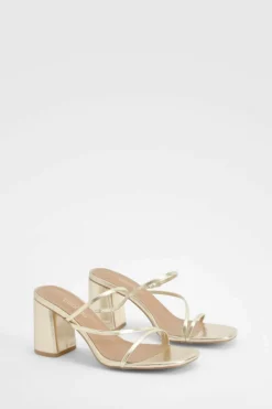 Sandals|Heels*boohoo Skinny Strap Block Heel Mules gold