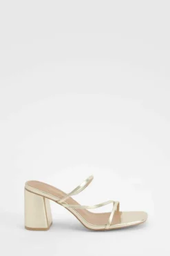 Sandals|Heels*boohoo Skinny Strap Block Heel Mules gold