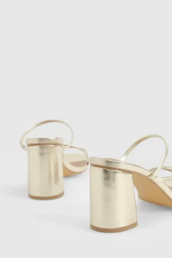 Sandals|Heels*boohoo Skinny Strap Block Heel Mules gold