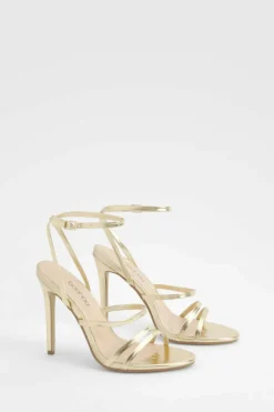 Heels*boohoo Skinny Strap Lace Up Stiletto Heels gold