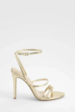 Heels*boohoo Skinny Strap Lace Up Stiletto Heels gold