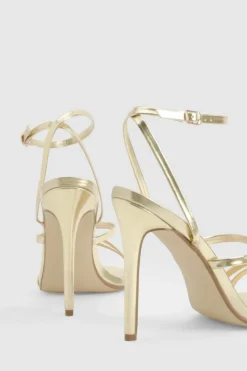 Heels*boohoo Skinny Strap Lace Up Stiletto Heels gold