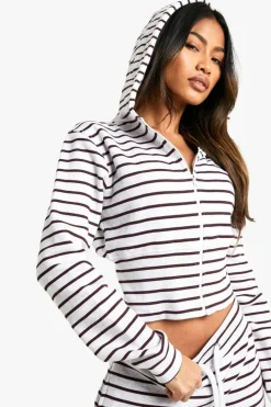 Sweatshirts|Hoodies & Sweatshirts*boohoo Skinny Stripe Deep Hem Zip Through Hoodie ash grey
