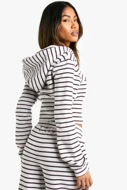 Sweatshirts|Hoodies & Sweatshirts*boohoo Skinny Stripe Deep Hem Zip Through Hoodie ash grey