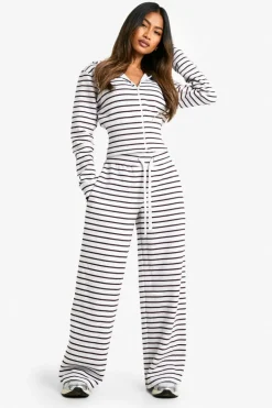 Sweatshirts|Hoodies & Sweatshirts*boohoo Skinny Stripe Deep Hem Zip Through Hoodie ash grey