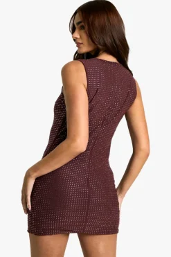Mini Dresses*boohoo Slash Neck Hot Fix Mini Dress mauve