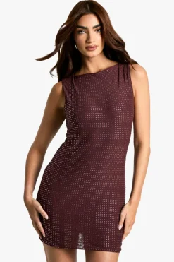 Mini Dresses*boohoo Slash Neck Hot Fix Mini Dress mauve