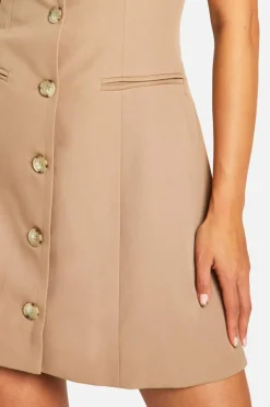 Skater Dresses*boohoo Slash Neck Mock Horn Mini Dress mocha