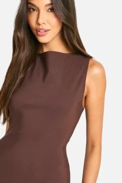 Midi Dresses*boohoo Slash Neck Tailored Midi Dress chocolate