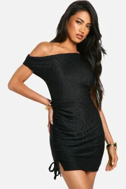 Bodycon Dresses*boohoo Slash Neck Textured Rib Mini Dress black