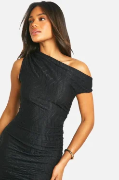 Bodycon Dresses*boohoo Slash Neck Textured Rib Midaxi Dress black