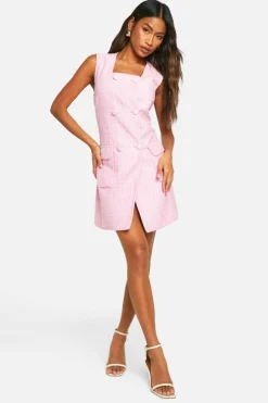 Blazer Dresses*boohoo Sleeveless Boucle Blazer Dress pink