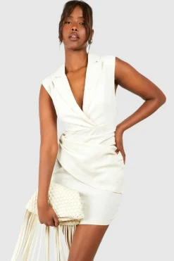 Blazer Dresses|Mini Dresses*boohoo Sleeveless Drape Detail Blazer Dress stone