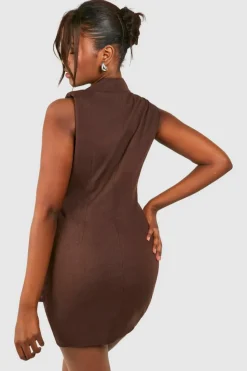 Blazer Dresses*boohoo Sleeveless Drape Detail Blazer Dress chocolate