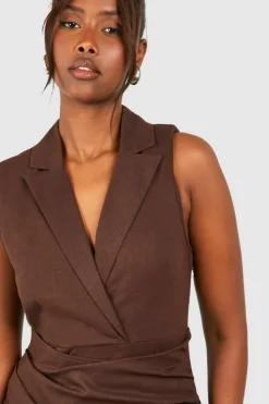 Blazer Dresses*boohoo Sleeveless Drape Detail Blazer Dress chocolate