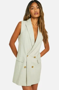 Blazer Dresses*boohoo Sleeveless Linen Look Blazer Dress stone