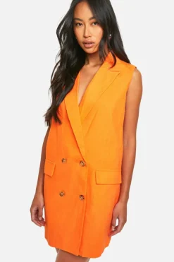 Blazer Dresses*boohoo Sleeveless Linen Look Blazer Dress orange