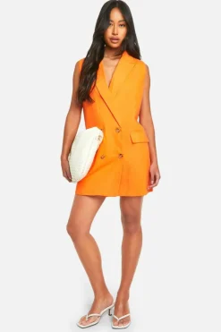 Blazer Dresses*boohoo Sleeveless Linen Look Blazer Dress orange