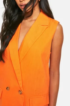 Blazer Dresses*boohoo Sleeveless Linen Look Blazer Dress orange