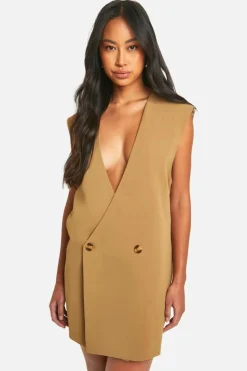 Blazer Dresses*boohoo Sleeveless Oversized Blazer Dress camel