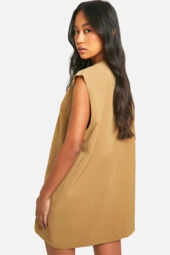 Blazer Dresses*boohoo Sleeveless Oversized Blazer Dress camel