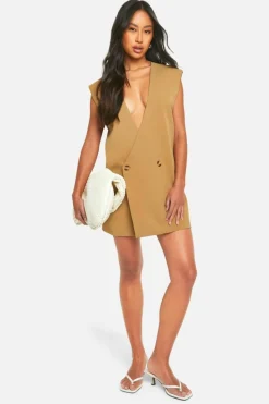 Blazer Dresses*boohoo Sleeveless Oversized Blazer Dress camel