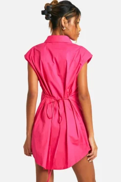 Shirt Dresses*boohoo Sleeveless Poplin Shoulder Pad Dress hot pink