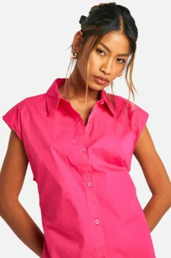 Shirt Dresses*boohoo Sleeveless Poplin Shoulder Pad Dress hot pink