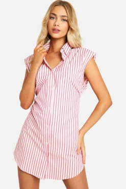 Shirt Dresses*boohoo Sleeveless Stripe Shoulder Pad Dress pink