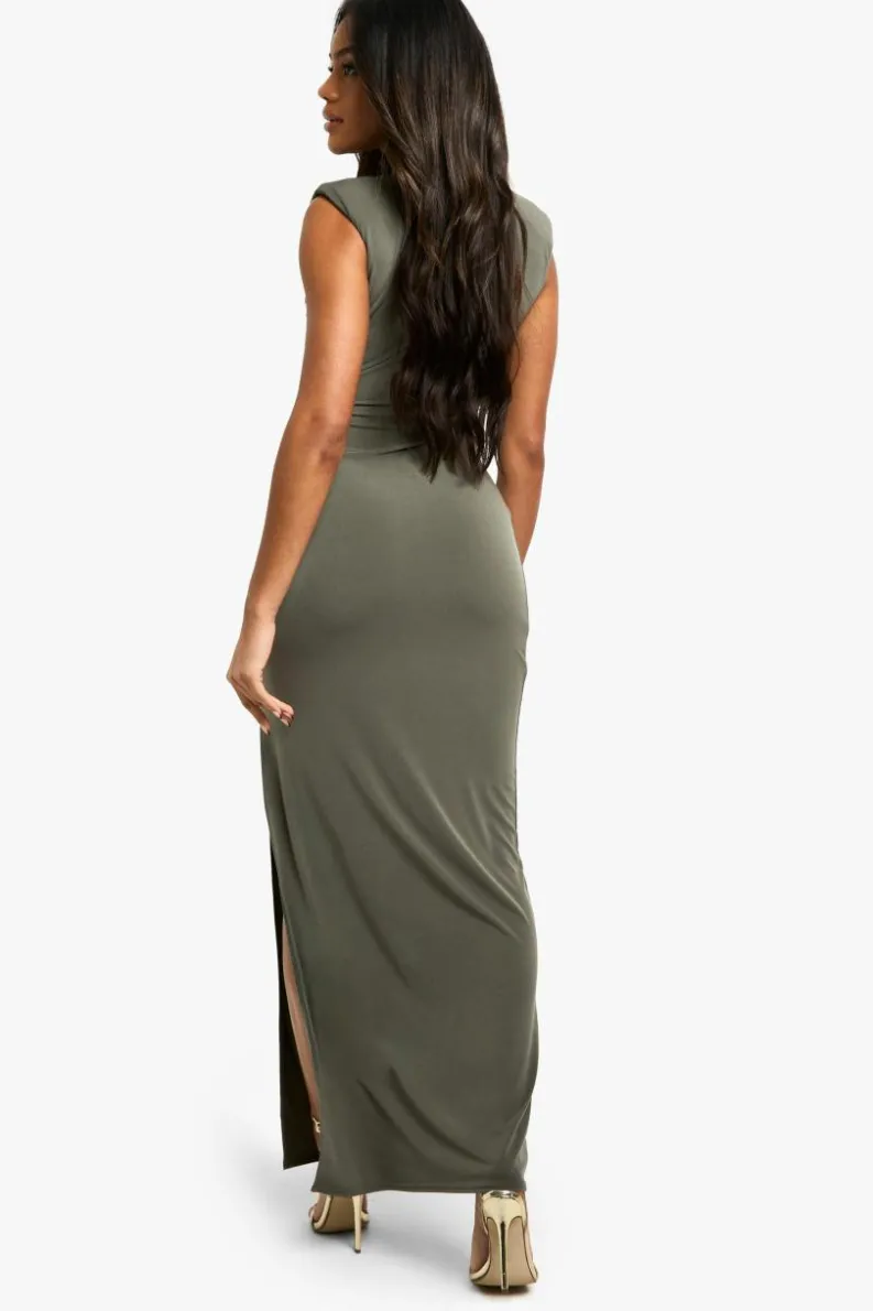 Maxi Dresses*boohoo Sleeveless Trim Detail Shoulder Pad Maxi Dress olive