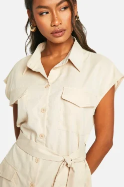 Shirt Dresses*boohoo Sleeveless Utility Shirt Dress stone