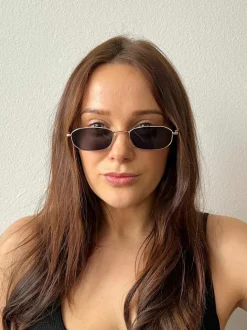 Sunglasses*SVNX Slim Metal Frame Rectangle Sunglasses Gold