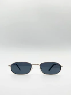 Sunglasses*SVNX Slim Metal Frame Rectangle Sunglasses Gold