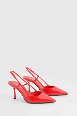 Heels*boohoo Slingback Box Pu Pointed Court Shoes red