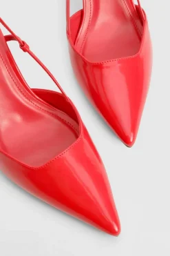 Heels*boohoo Slingback Box Pu Pointed Court Shoes red