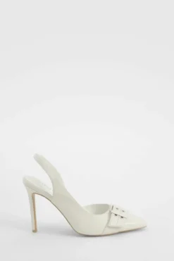 Heels*boohoo Slingback Buckle Detail Court Shoes cream