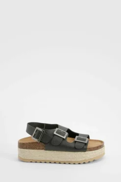 Sandals*boohoo Slingback Double Buckle Flatform Sandals black