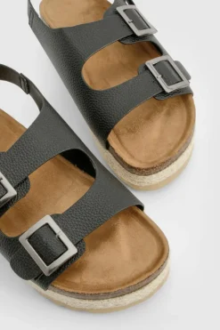 Sandals*boohoo Slingback Double Buckle Flatform Sandals black