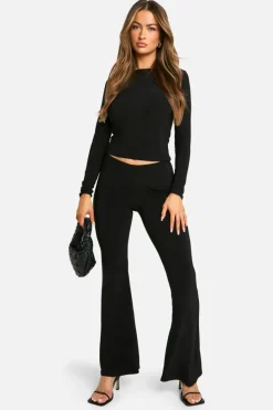 Long Sleeve Tops|Boohoo Basics*boohoo Slinky Boat Neck Long Sleeve Top black