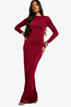 Bodycon Dresses|Maxi Dresses*boohoo Slinky Mesh Detail Long Sleeve Maxi Dress plum