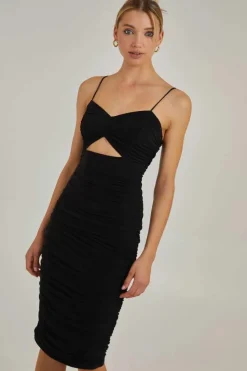 Midi Dresses*Pink Vanilla Slinky Midi Cut Out Dress Black