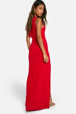 Maxi Dresses*boohoo Slinky One Shoulder Ruched Maxi Dress red