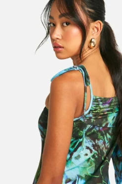 Bodycon Dresses*boohoo Slinky Printed One Shoulder Mini Dress blue