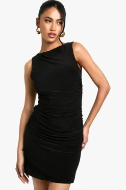 Mini Dresses*boohoo Slinky Ruched Mini Dress black
