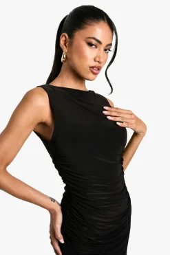 Mini Dresses*boohoo Slinky Ruched Mini Dress black