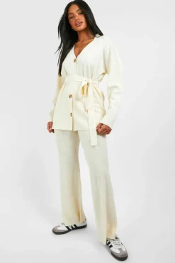 Knitted Co-Ords*boohoo Slouchy Belted Cardigan And Wide Leg Knit Set ecru
