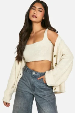 Knitted Co-Ords|Cardigans*boohoo Slouchy Cardigan And Bralet Borg Knit Co-ord cream