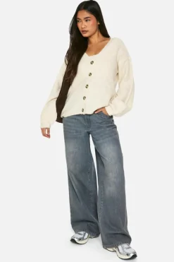 Knitted Co-Ords|Cardigans*boohoo Slouchy Cardigan And Bralet Borg Knit Co-ord cream